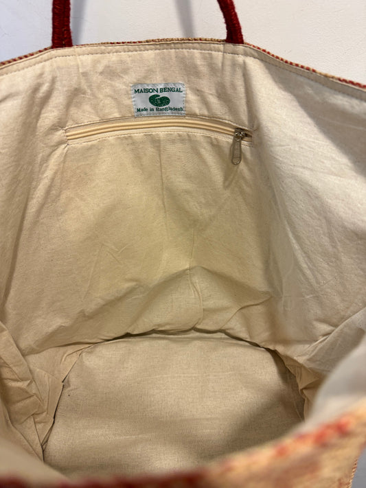 Large Hand Woven Jute Ikat Red Bag