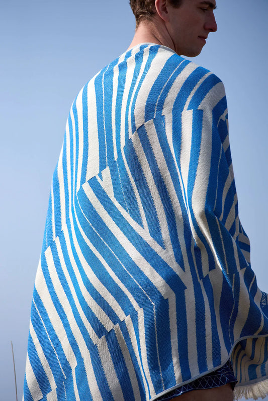 Feather Beach Towel Cycladic Tiles Bright Blue