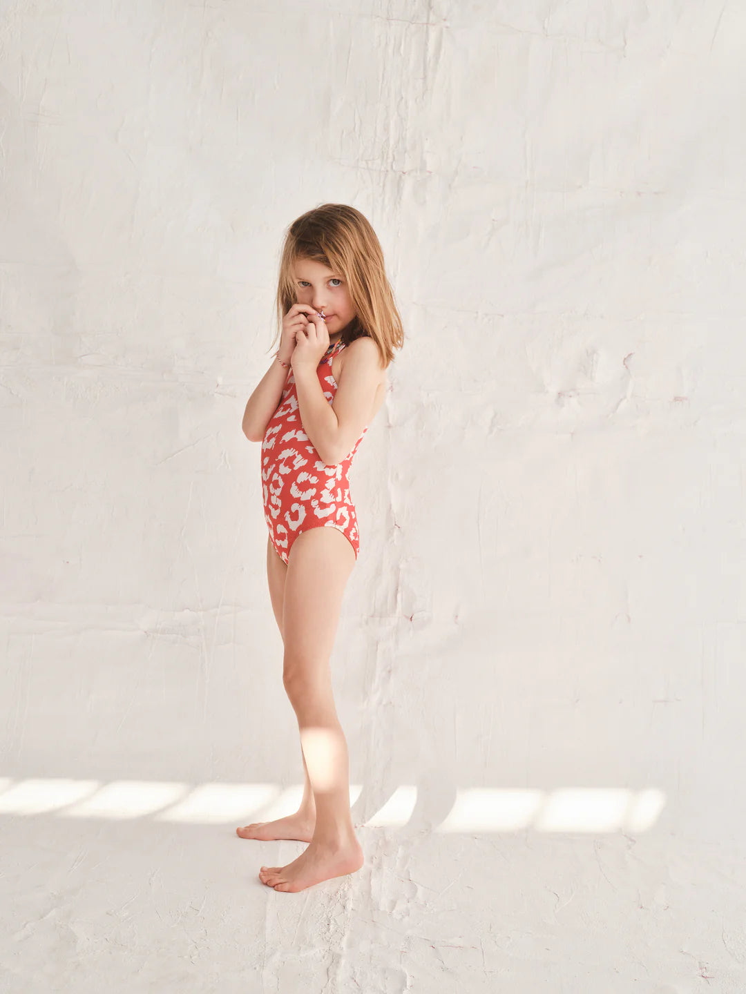 Girls' Swimsuit Red Leopard