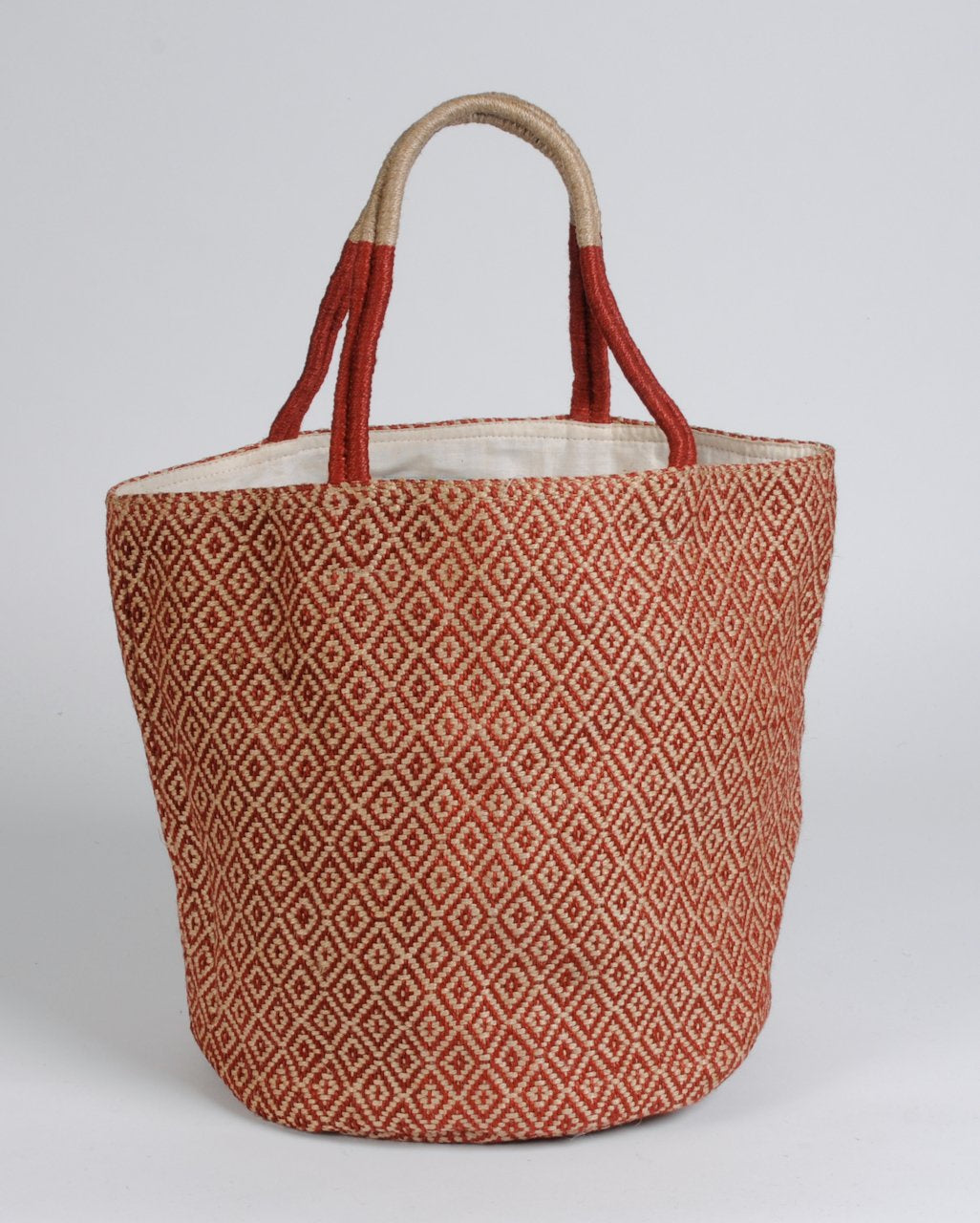 Small Hand Woven Jute Bag Diamond Red