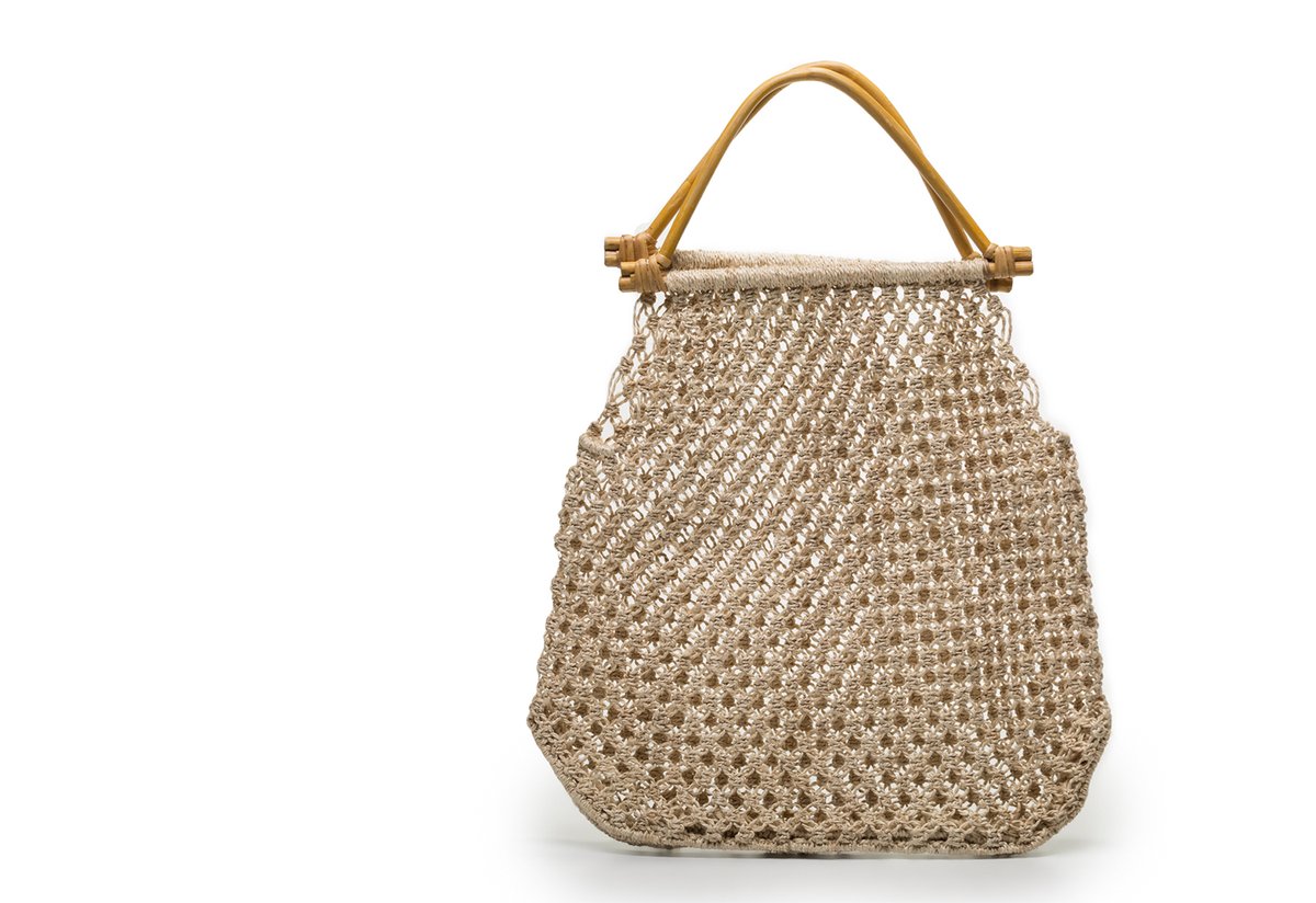 Cane handle macrame bag natural