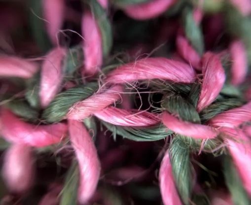 Large Jute Macrame Bag forest/rose jute cord