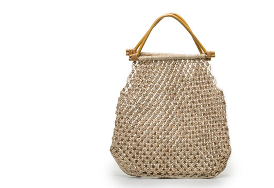 Cane handle macrame bag natural