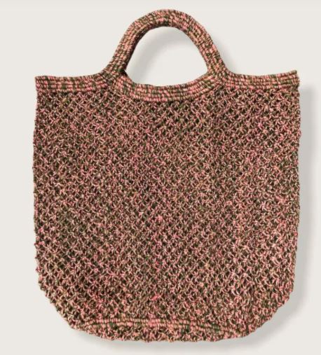 Large Jute Macrame Bag forest/rose jute cord